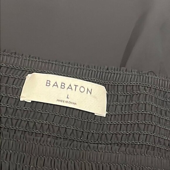 Aritzia Babaton black Grantland Smocked Off the Shoulder top sz Large - Picture 12 of 12